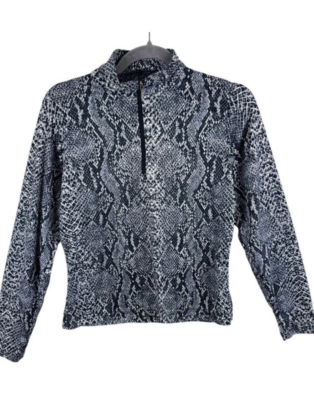 NILS Brooklyn Black White Snakeskin 1/2 Zip T-Neck Athleisure Top Made in‎ USA L